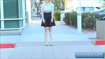 Sexy big tit blonde teen Alyssa show her natural big tits in public places