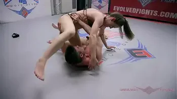 Cheyenne Jewel nude wrestling against Lance Hart with strapon fucking coming