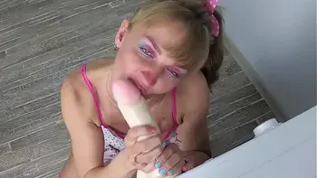 Russian Girl Sasha Bikeyeva - y. Having Fun with a Very Big Dildo while Parents are not at Home