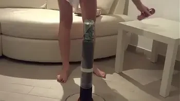 Young V inserts CAN AND HUGE DILDO up her vagina!