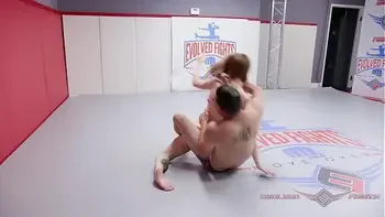 Alexa Nova goes femdom strapon on loser in nude wrestling fight