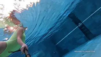 My transparent when wet one piece swimwear in public pool