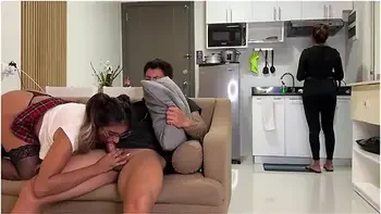 Naughty College Girl Fucks Her Stepmoms Boyfriend On The Couch In Front Of Her!