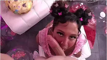 Cute Ebony Gives Her Stepbro A Super Sloppy Blowjob Until He Cums All Over Her Pretty Little Face