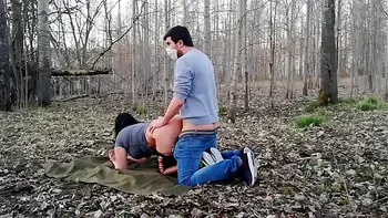 Sex on nature with corona mask