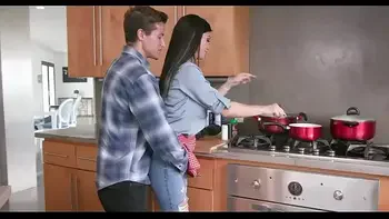 Hot stepmom and stepson kitchen fuck front stepdad