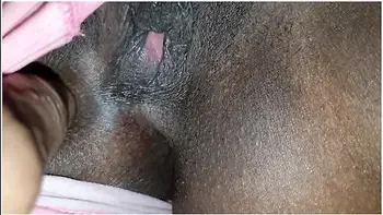 Admiring Wet Black Pussy In Naturally Stained Panties - Closeup