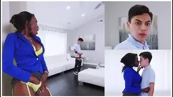 Black Stepmom Osa Lovely Catches Juan El Caballo Loco Wanking His White Willy