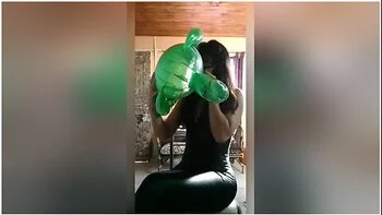 Natural Chica Bouncing On An Inflatable Frog