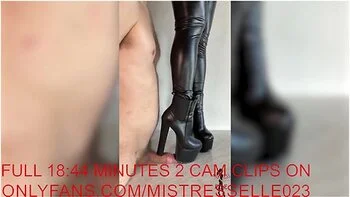 Mistress Elle In Platform Chunky Boots Stomping The Cock On Table
