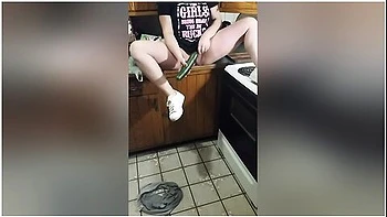 Teen 18+ Cucumber Masturbation In Sorority Kitchen After Watching