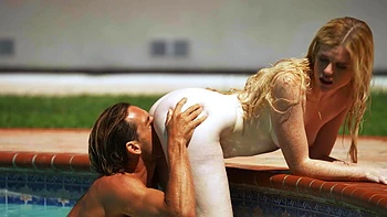 A girl was swimming in the pool when her boyfriend joined her for some intimate fun.