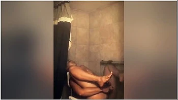 Ebony Babe In Shower Masturbating