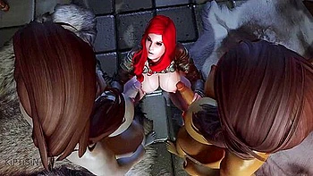 Two Futanari Elfs Fuck Juicy Redhead Warrior Babe 1