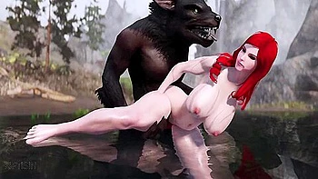 Werewolf Stretches Redhead Babes Pussy Heavy Warrior By The River 3