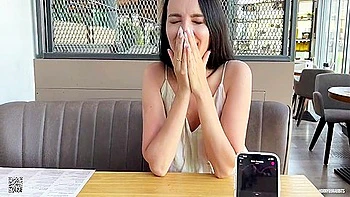 Lovense Control In Cafe And Hot Blowjob