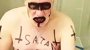 Satan slave takes a Satan enema/scat session