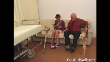 Lean young slut fucked by dirty grandpa Mireck in the waiting room