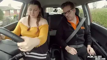 Chubby english bird publicly riding instructor