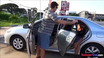 Cheating Thai amateur wife taking very big risks with husbands best friend