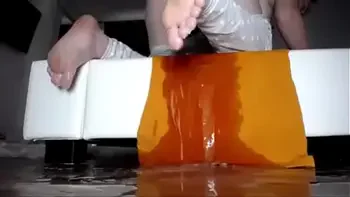 Slut cums all over the floor after she got fucked by bigcock