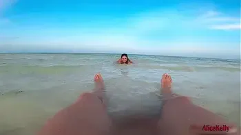 Nude Cutie Public Blowjob Big Dick and Swallows Cum on the Sea Beach