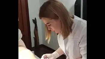 Video tutorial on what to do for a depilation master with Spontaneous ejaculation while trimming. SugarNadya show that the penis must be held tight and not released until the very last spray