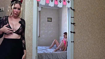 Caught My Stepsister Masturbating On Bed - Lesbian Stepsisters Caught Masturbating Wet Pussy Play & Moaning. Halloween 2025