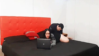 My Stepsister Was Working On Her Computer In Her Room And I Interrupted Her To Propose To Fuck Her, My Stepmother Went Out To Bu