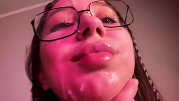 Selfie Video Of Deepthroat & Playing With Cum Bj In Glasses Moans From Deep Fucking