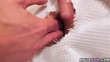 Natasha Nice's lazy stepson peeps on her inside the bathroom while showering, and he couldn't stop pleasuring and fucking her asshole.