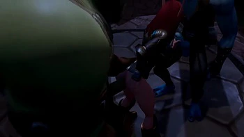 Elf double teamed by an Ork and a Troll