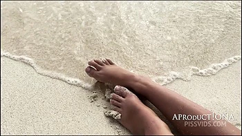 Marina Gold Wetting Her Jeans Shorts On The Island