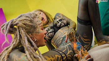 Split Tongue Lesbians Tattooed Toy Play Anal And Atm With Trinity Eclectic