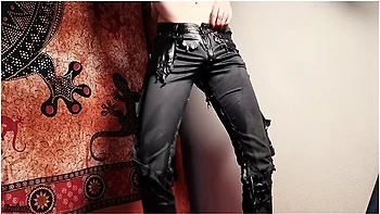 Topless Beauty Pisses Through Her Ruined Leather Trousers