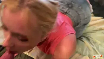 Fucked Hottie Through Hole in New Jeans and Cum in Mouth