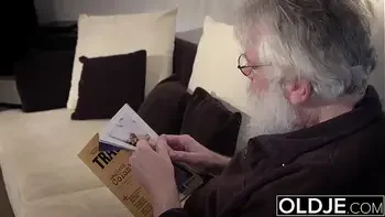 Grandpa sucks y. tits then gets a deepthroat blowjob