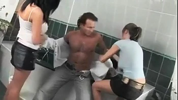 Bathroom cleaning fun turns into hardcore threesome: Blowjob, Doggy  Cowgirl Porn