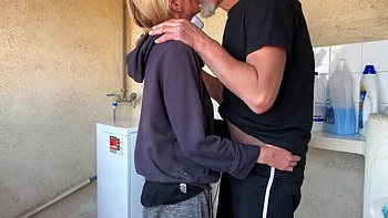 Accidental Homemade Blowjob with Neighbor MILF - Deep Throat & Cum in Mouth Laundry Room Sex