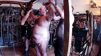 BBW British Domina Satana & Lanista Bear Punish Slaves - BDSM Dungeon Spanking & Femdom Training Part 4