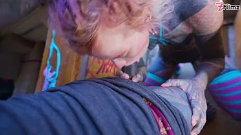 Tattooed blonde Anuskatzz gives hardcore RV blowjob