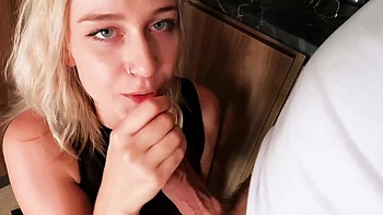 Cute German blonde amateur teen fucks in the kitchen