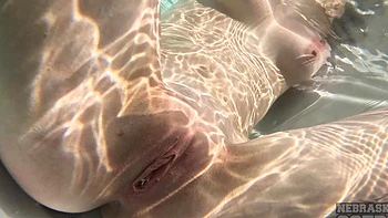 Skinny teen Mary Moon wanking her pussy by the pool in sensual solo action