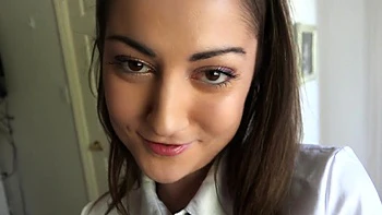 Kinky schoolgirl Lily Adams jerking off a cock with her feet