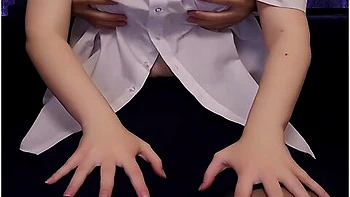 Undressing Japanese Schoolgirl And Touching Her Great Boobs, Playing With Nipples