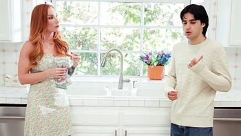 The red-haired hot milf Sophia Locke fucks away all the tension in the kitchen.