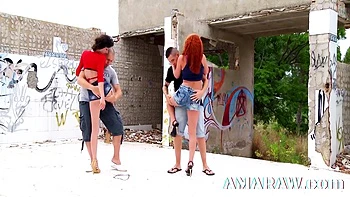 Skinny Brunette Doggy Style Outdoors And A Facial - Dixie Valens And Gabriela Quetzal