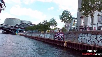 Redhead cougar cockriding on public boat