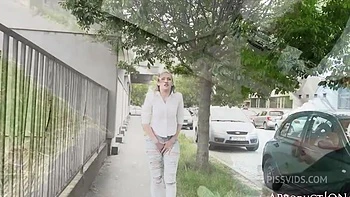 Linda Leclaire Wetting Jeans On The Street