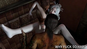 3D Big Boobs Slut Cheating with Two Big Cock in the Bathroom